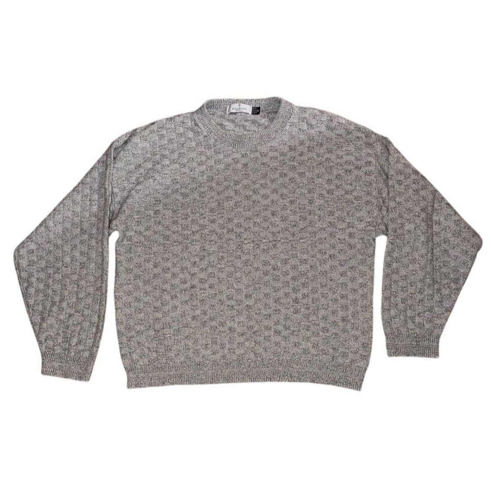 Hand Framed Vtg Bill Blass Men's XL Gray Pullover Crew Neck Sweater Knit Pattern